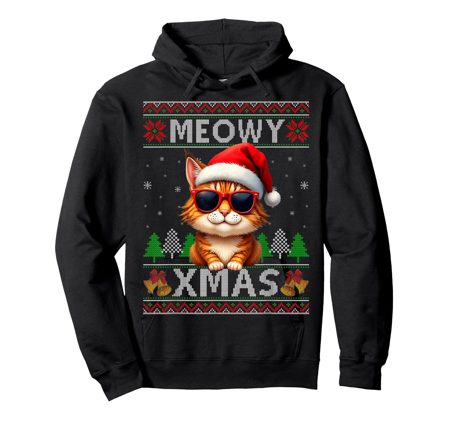 Meowy Xmas Cat Sunglasses Xmas Lights Ugly Christmas Sweater T-Shirt
