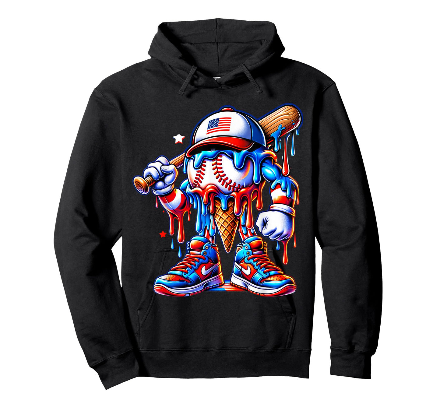 4th of July Red White and Blue Baseball Ice Cream Drip Boys T-Shirt