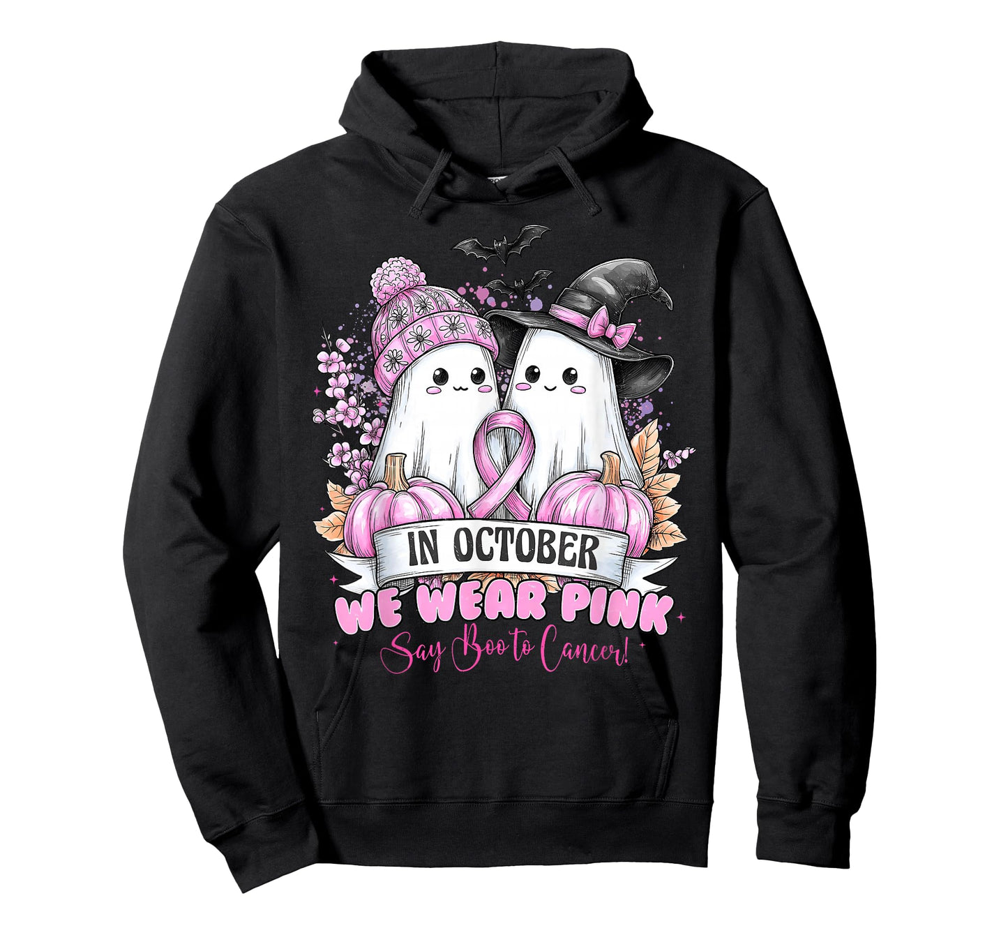 in October We Wear Pink Say Boo to Breast Cancer Ghost Witch T-Shirt