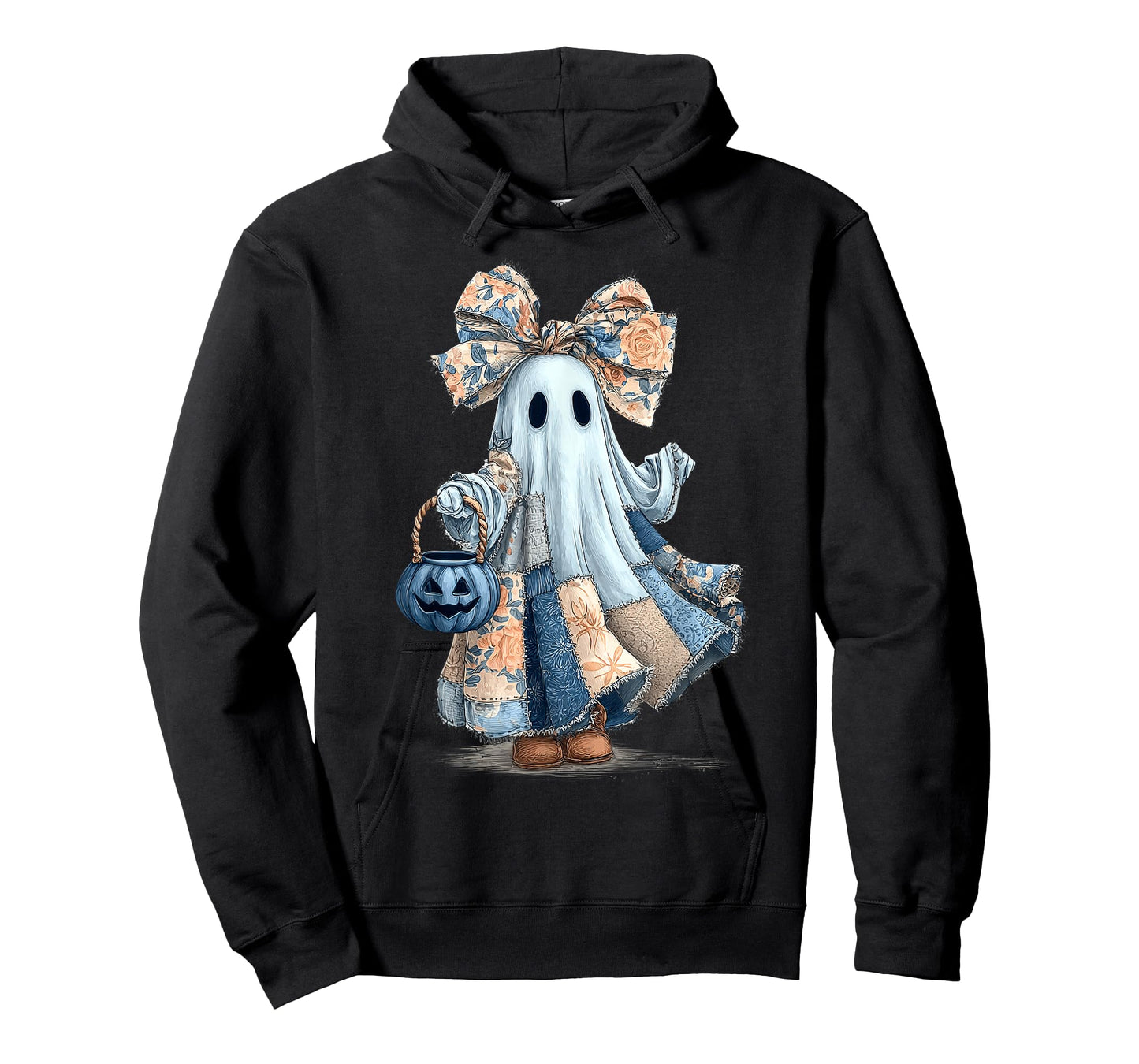 Blue Denim Patchwork Quilt Cute Boo Ghost Halloween T-Shirt