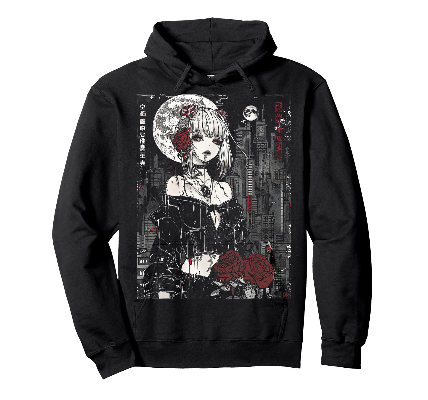 Anime Japanese Goth Cyberpunk City Gothic Vampire Roses T-Shirt