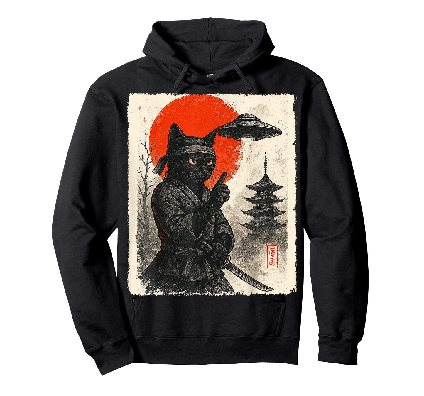 Samurai Ninja Cat Warrior UFO Japanese Anime Gifts Funny Cat T-Shirt