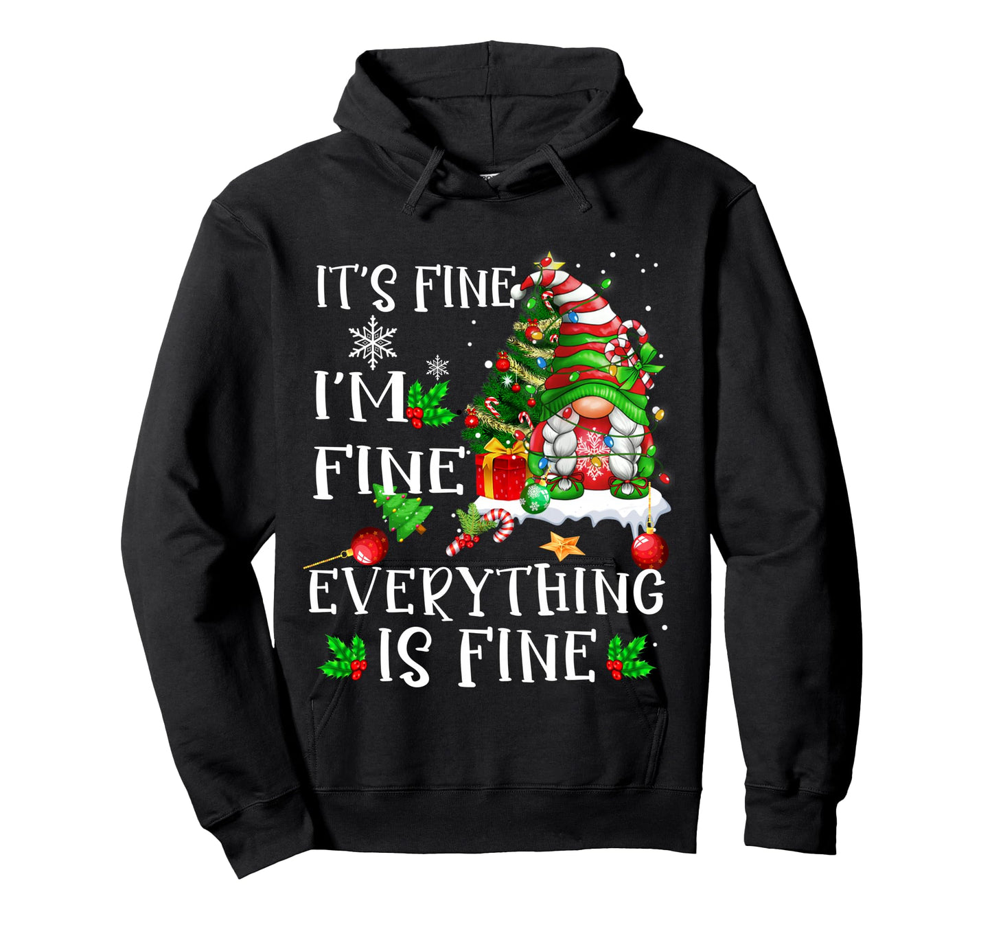 It's Fine I'm Fine Everything Is Fine Funny Gnome Xmas light Long Sleeve T-Shirt