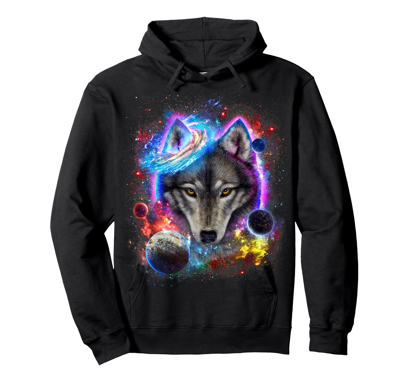 Cosmic Wolf Surrounded by Planet and Stars in Galactic Scene T-Shirt