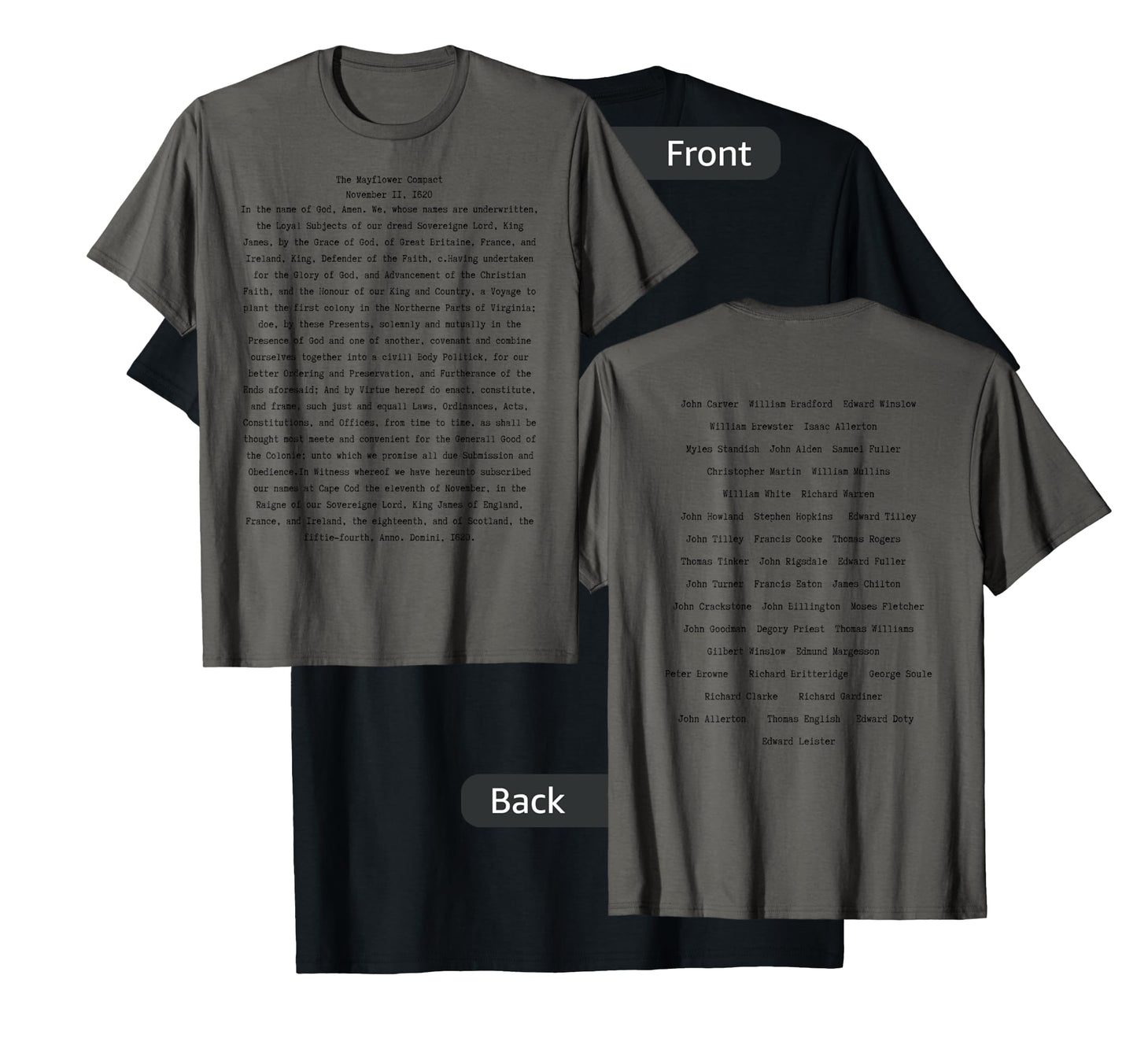 Mayflower Compact Signatures Thanksgiving Holiday History T-Shirt