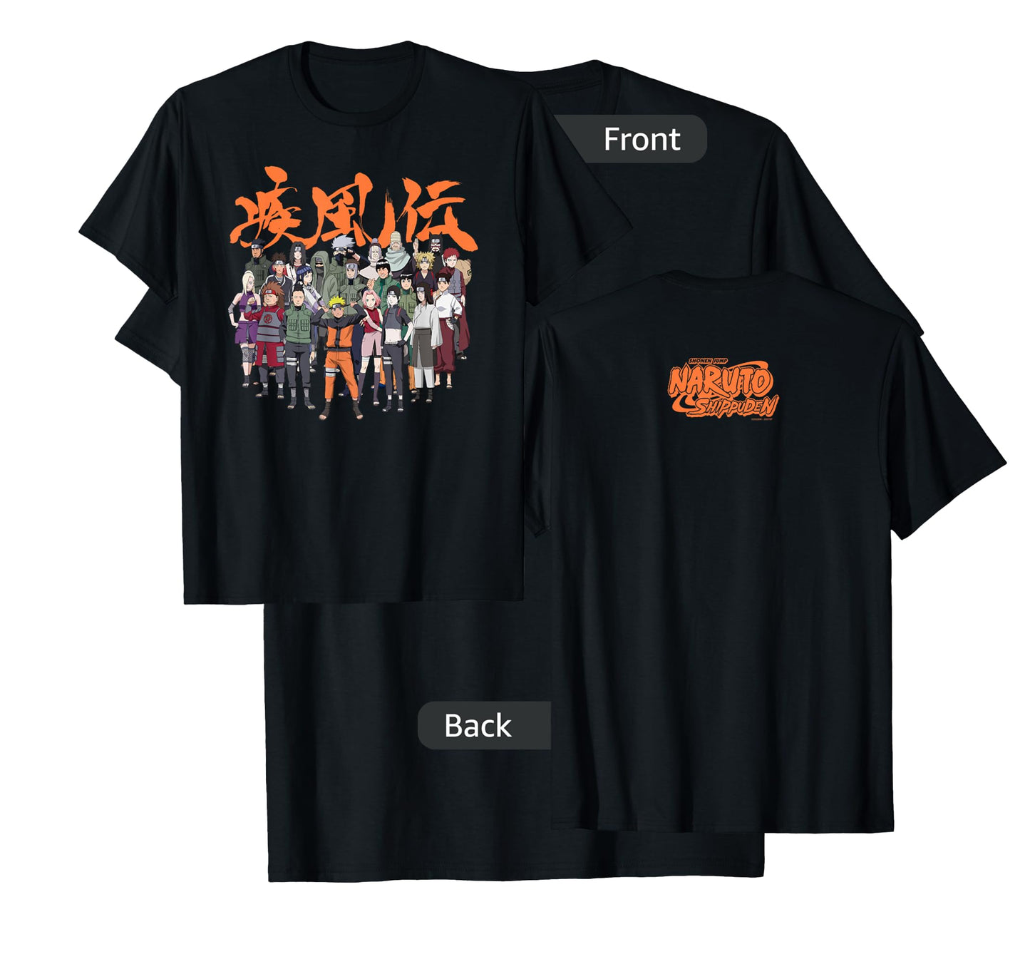 Naruto Shippuden Cast Group with Logo Front and Back Anime T-Shirt