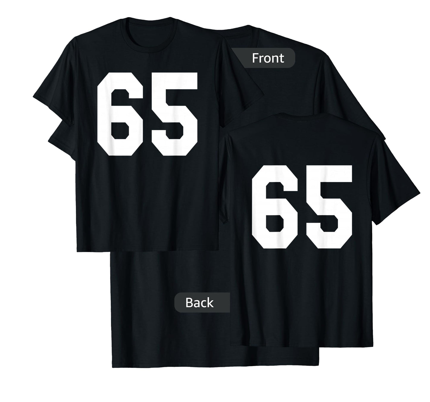 Number 65 Sports Jersey Front and Back Team Player T-Shirt
