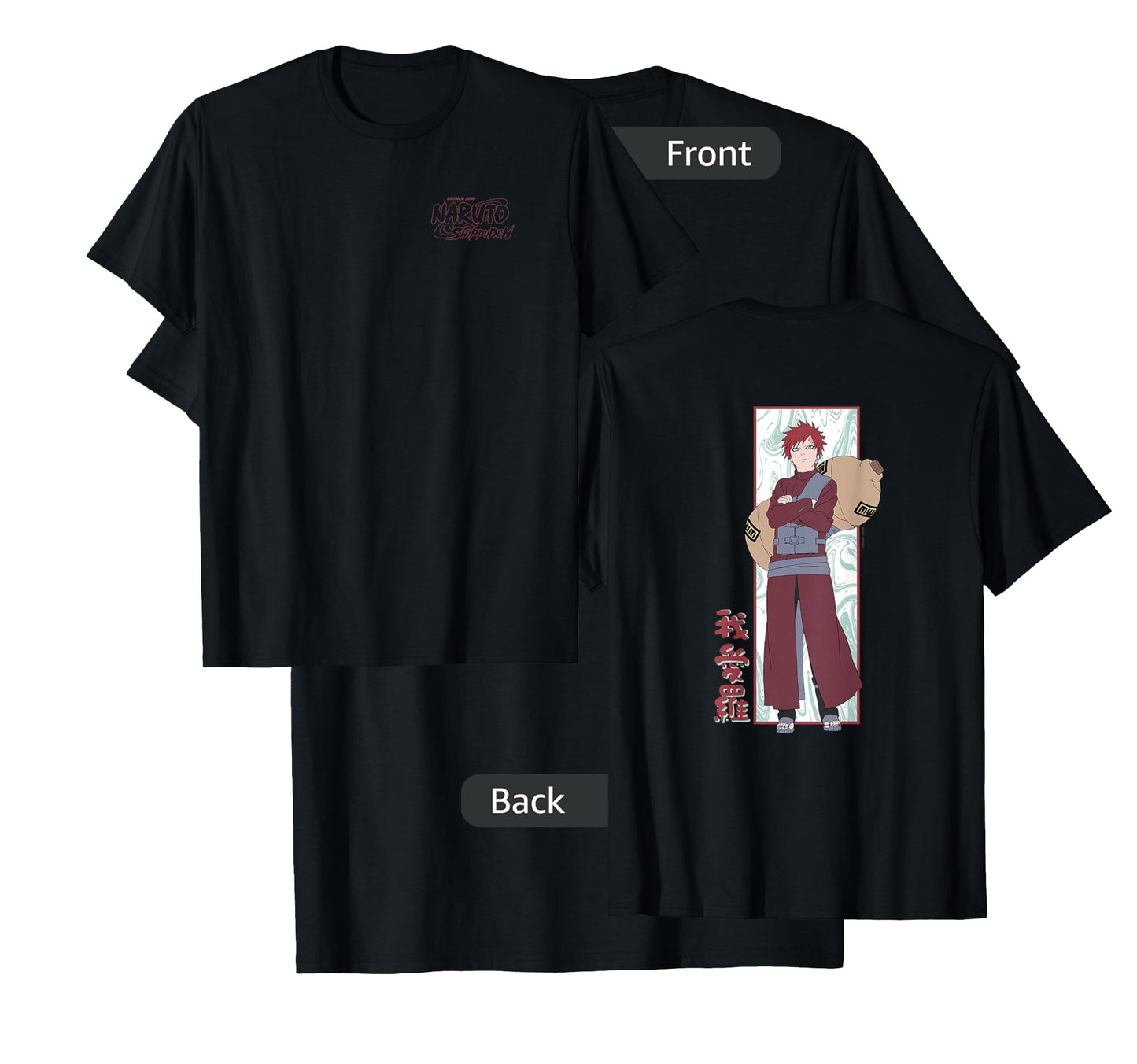 Naruto Shippuden Gaara Marble Background Front Back Anime T-Shirt