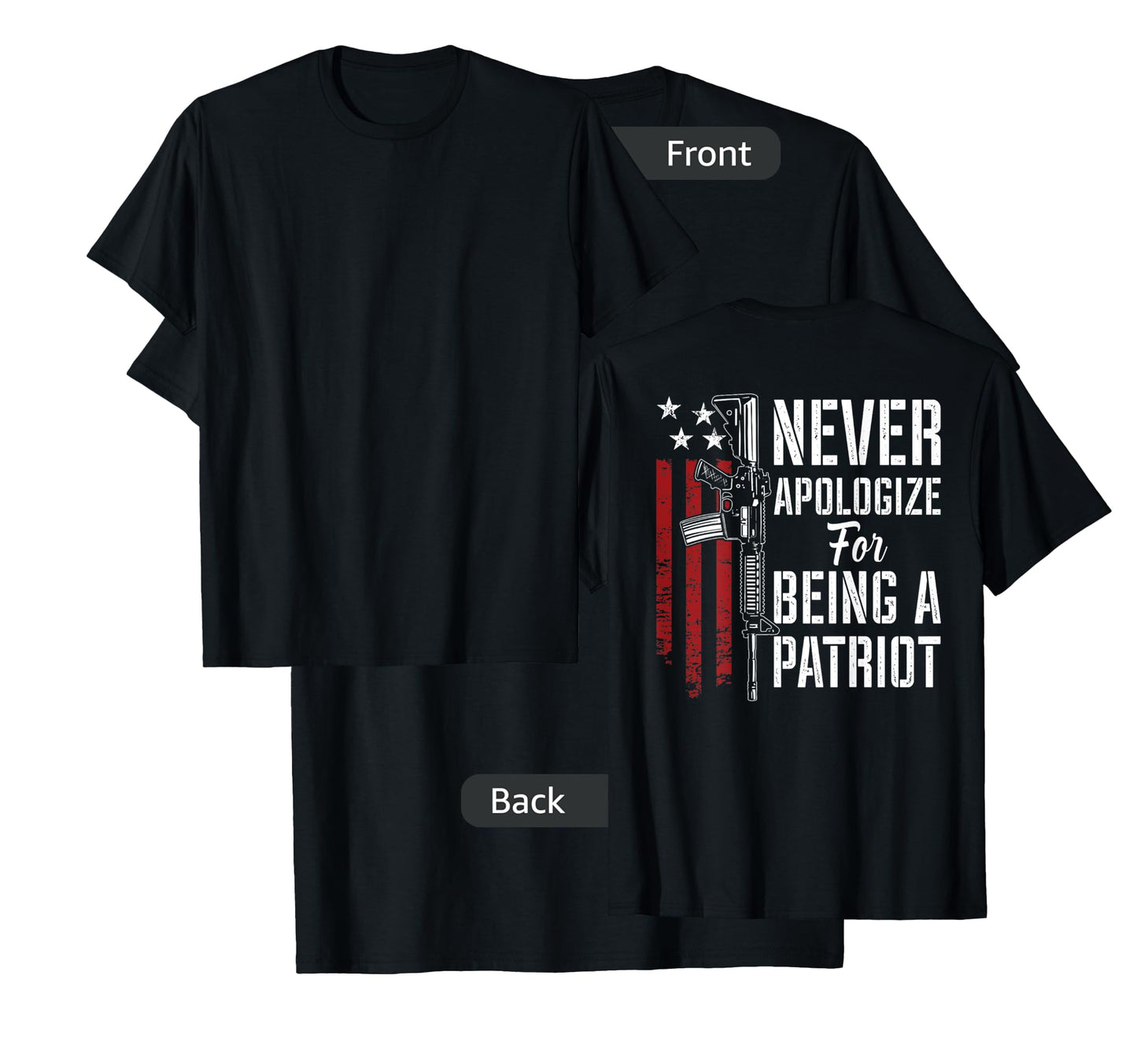 Never Apologize For Being a Patriot - Patriotic Gun -ON BACK T-Shirt