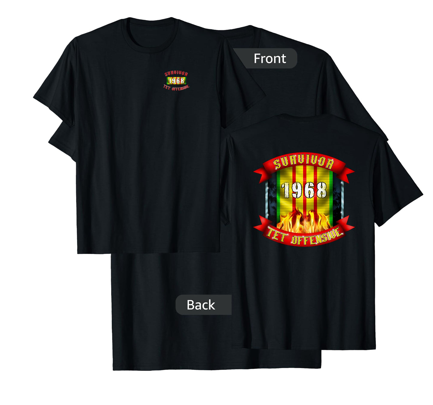 Patriot Issue 1968 TET Offensive Survivor Unisex-Adults Black Classic Fit Short Sleeve Collarless Crew Neck T-Shirt