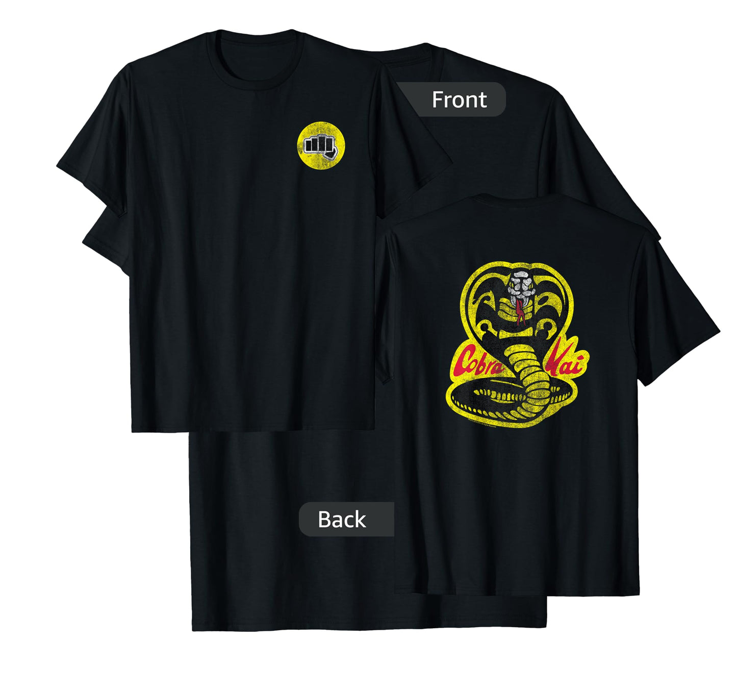 The Karate Kid Front Back Cobra Kai Yellow Fist Movie T-Shirt