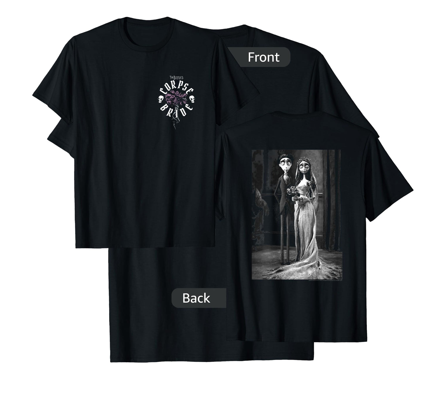 Corpse Bride Front and Back Victor Emily Marriage Movie T-Shirt