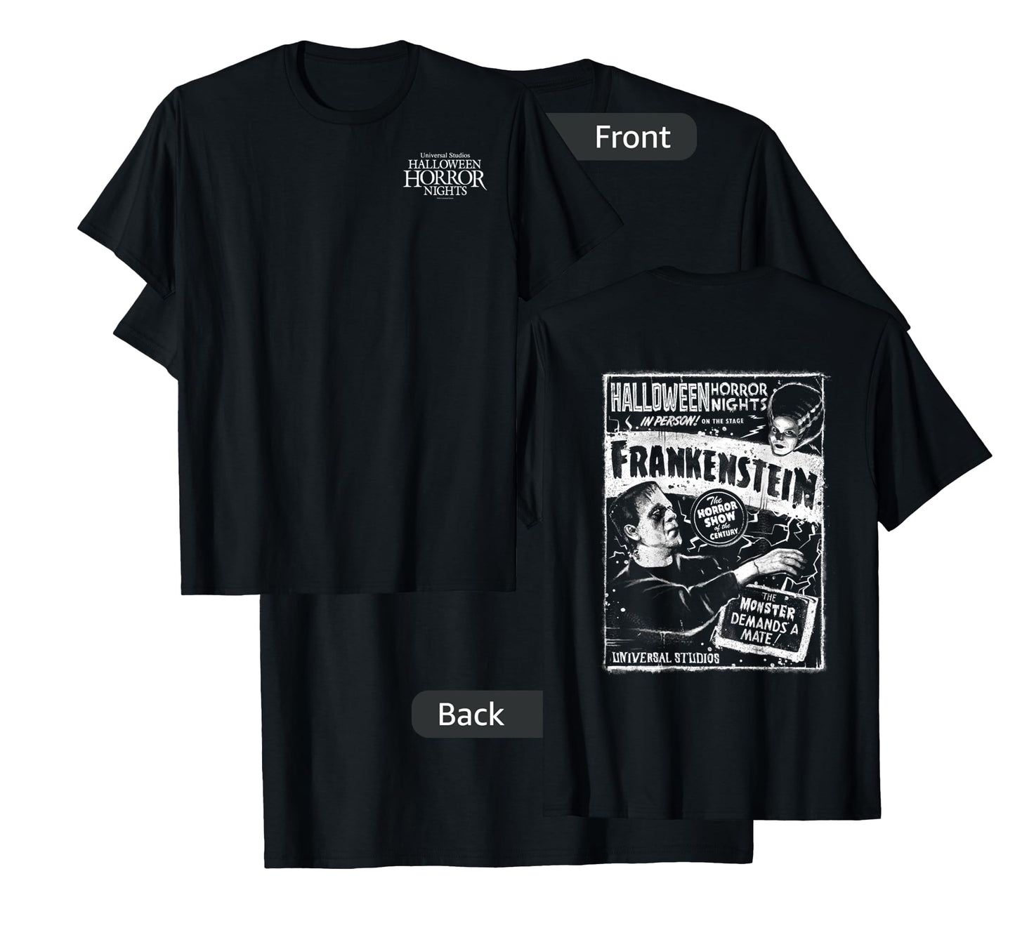 HHN Frankenstein & Bride of Frankenstein Front & Back T-Shirt