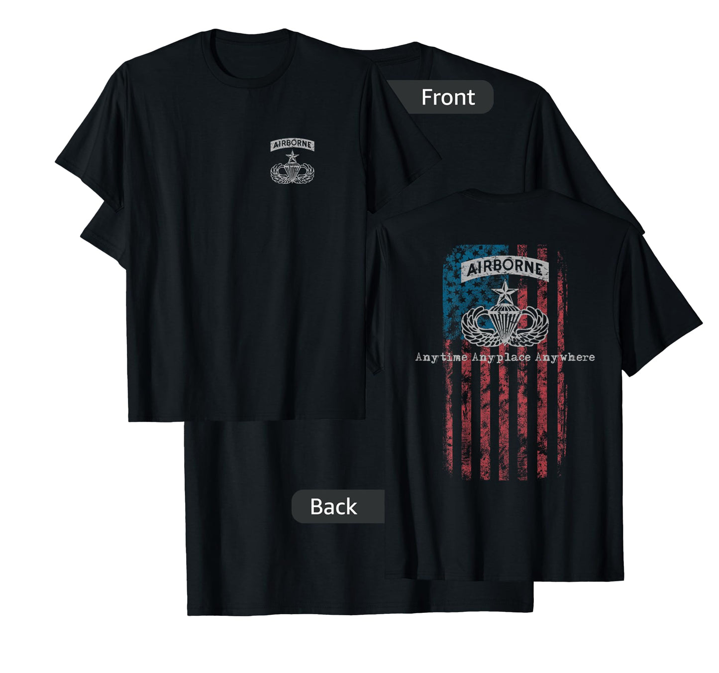 Gray Airborne Senior Parachutist Badge with Flag T-Shirt