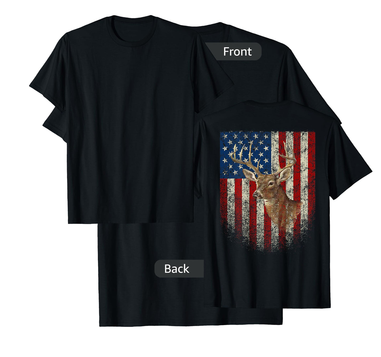American Flag (Print on The Back) Deer Antlers Hunting T-Shirt
