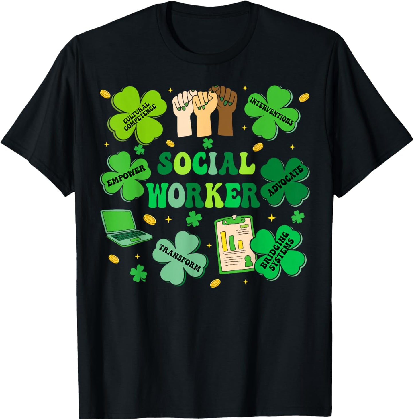 Social Worker Shamrock St Patricks Day Social Work T-Shirt - T-Shirt | Black
