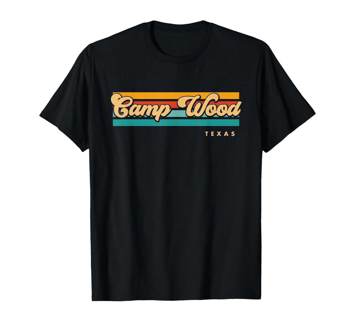 Vintage Sunset Stripes Camp Wood, Texas T-Shirt