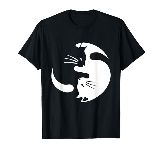 Yin Yang Cat Symbol Cute Black and White Cat Kitty Halloween T-Shirt