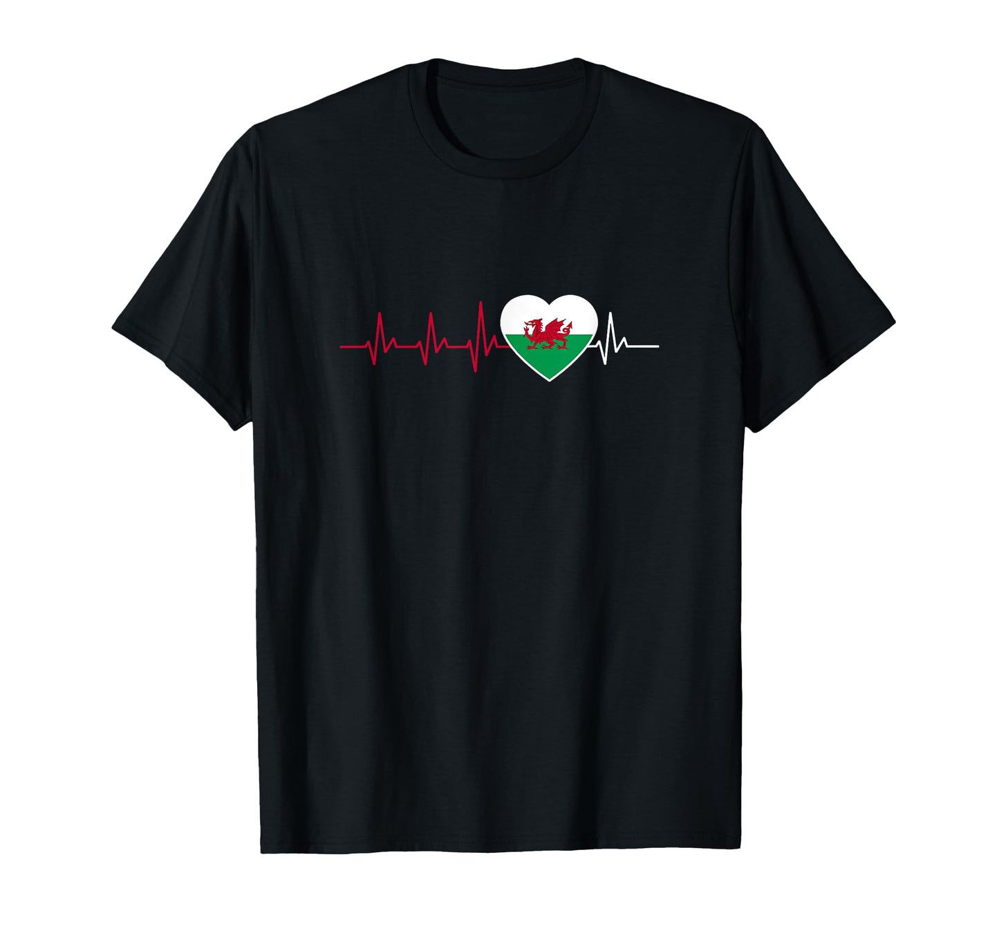 Welsh Flag Heartbeat Wales Baner Cymru Taffy Welshman T-Shirt