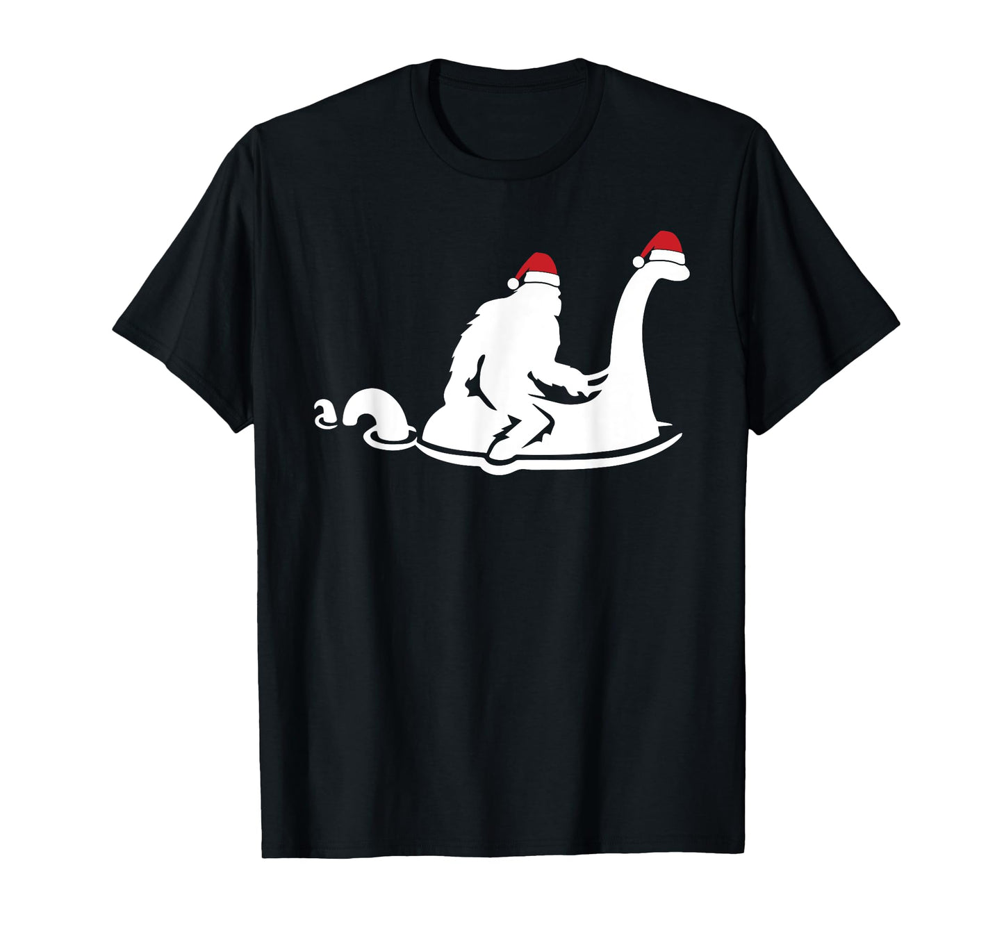 Bigfoot Riding Loch Ness Monster Christmas Funny XMas Pajama T-Shirt