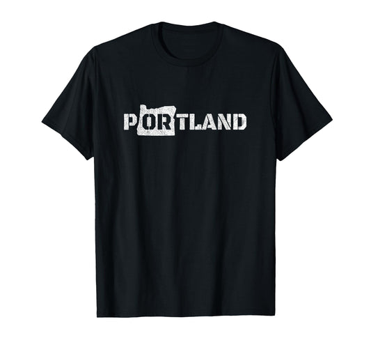 Retro Portland Oregon Across Chest Vintage Distressed T-Shirt