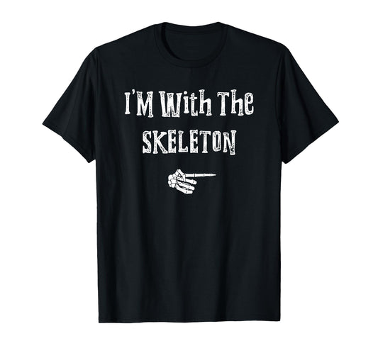 I'm With Skeleton Halloween Costume Funny Couples Matching T-Shirt