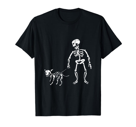 Skeleton And Dog Lazy Halloween Costume Funny Skull Pet T-Shirt