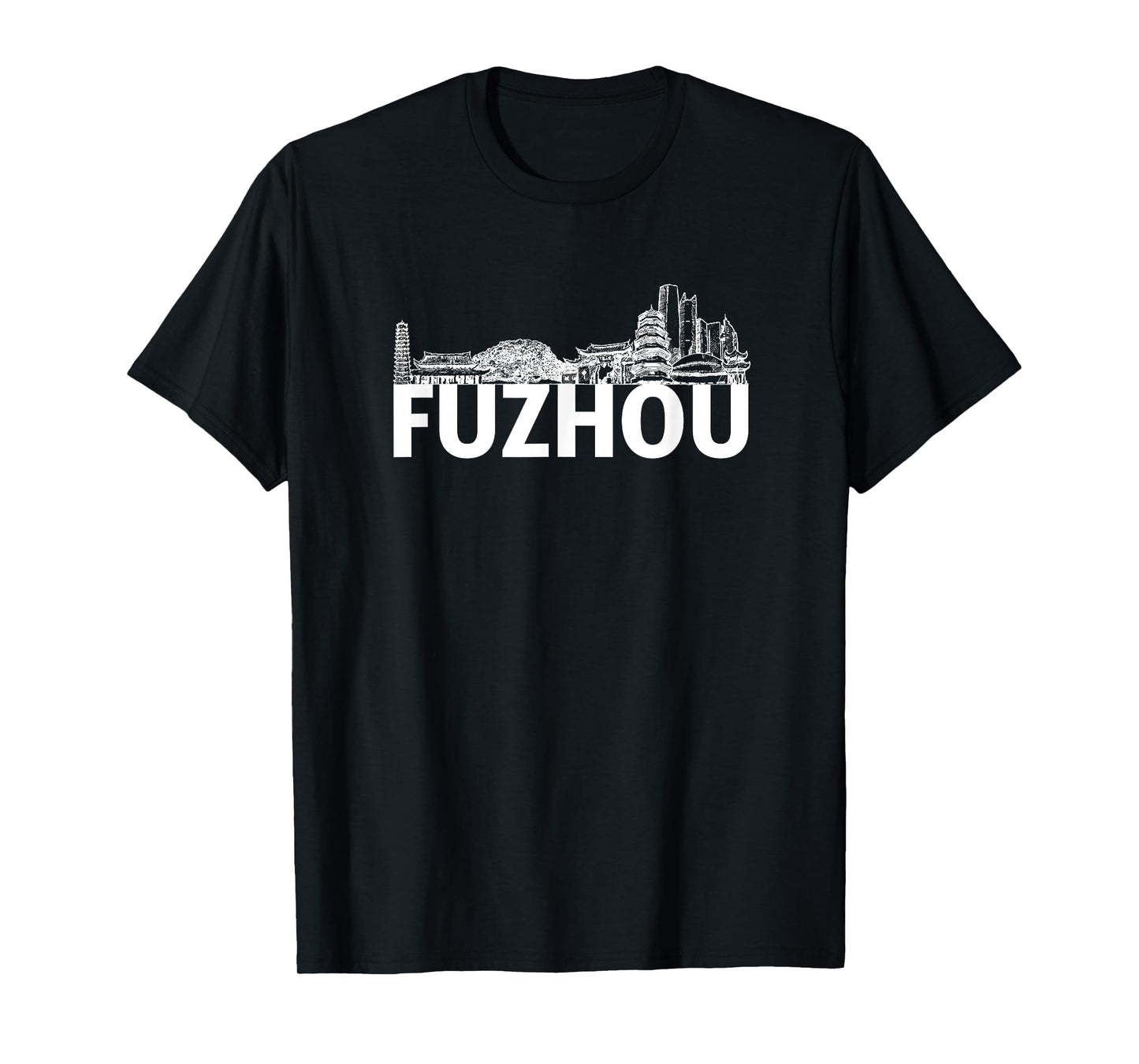 Fuzhou China City Skyline Silhouette Outline Sketch T-Shirt