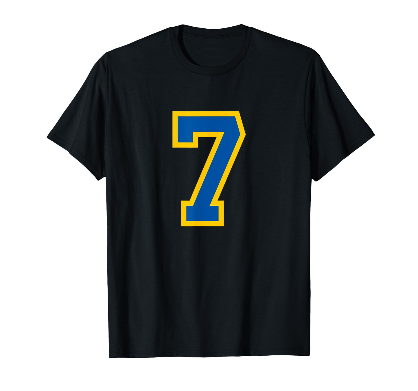 Number #7 Sport Blue Yellow Varsity Number T-Shirt