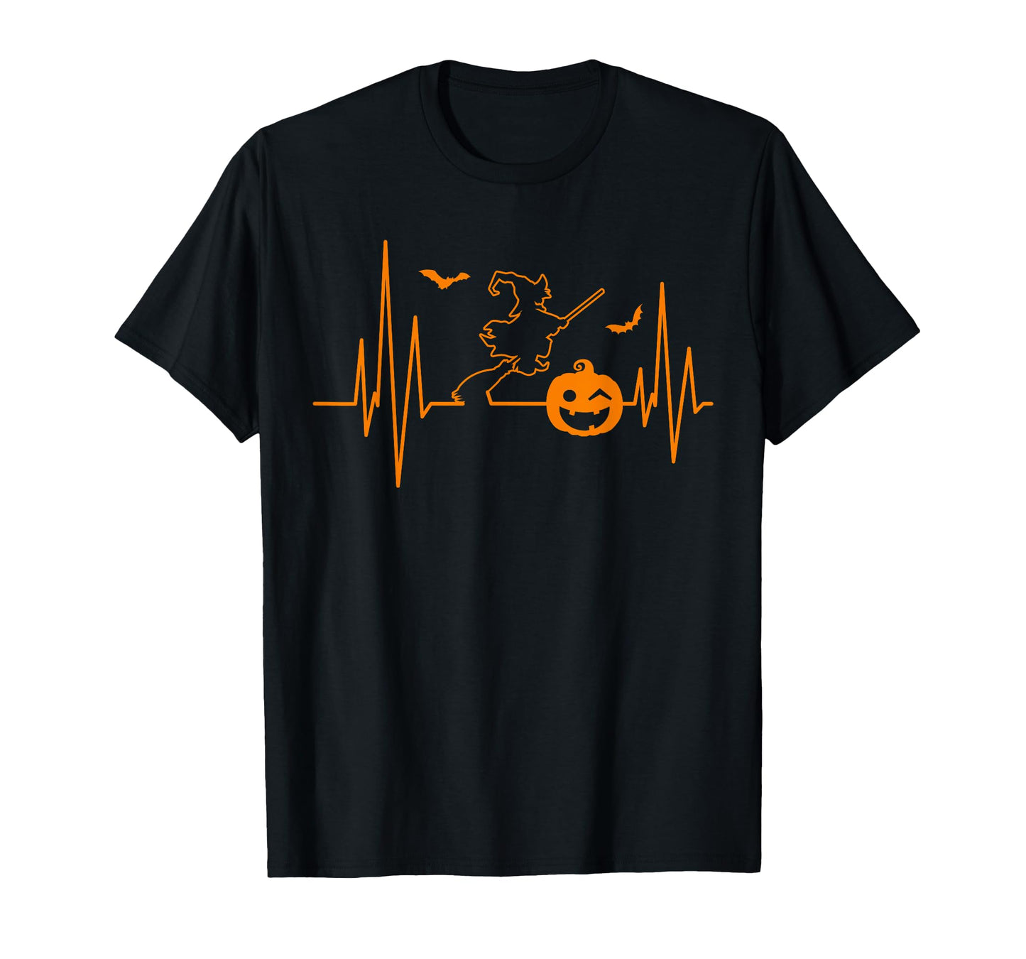 Halloween Pumpkin Witch EKG Heartbeat Funny Halloween Party T-Shirt