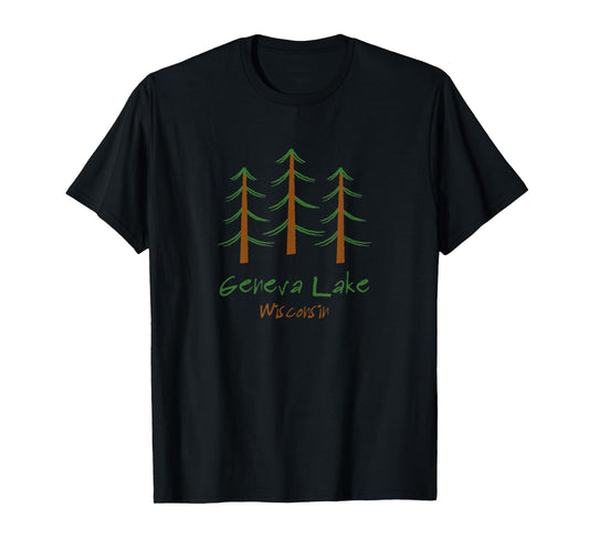 Wisconsin - Geneva Lake - Minimalist Forest Trees T-Shirt