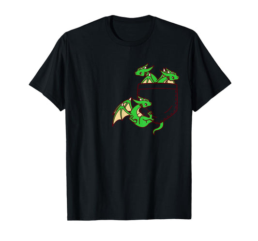 For Dragon Lovers Cute Kawaii Baby Dragon In Pocket T-Shirt