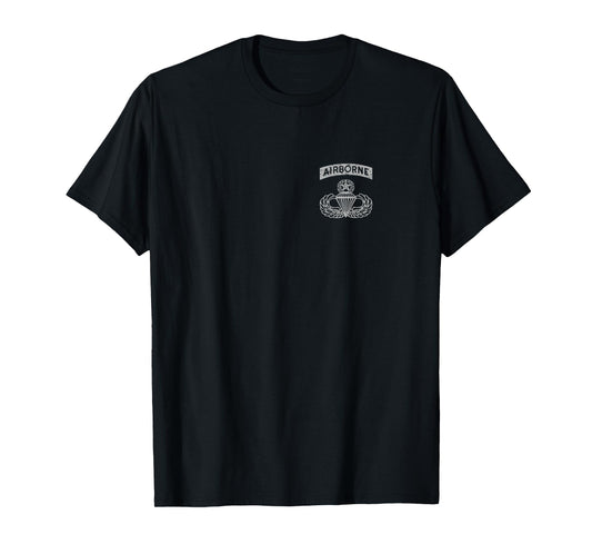 Black Airborne Jumpmaster Badge on Pocket T-Shirt