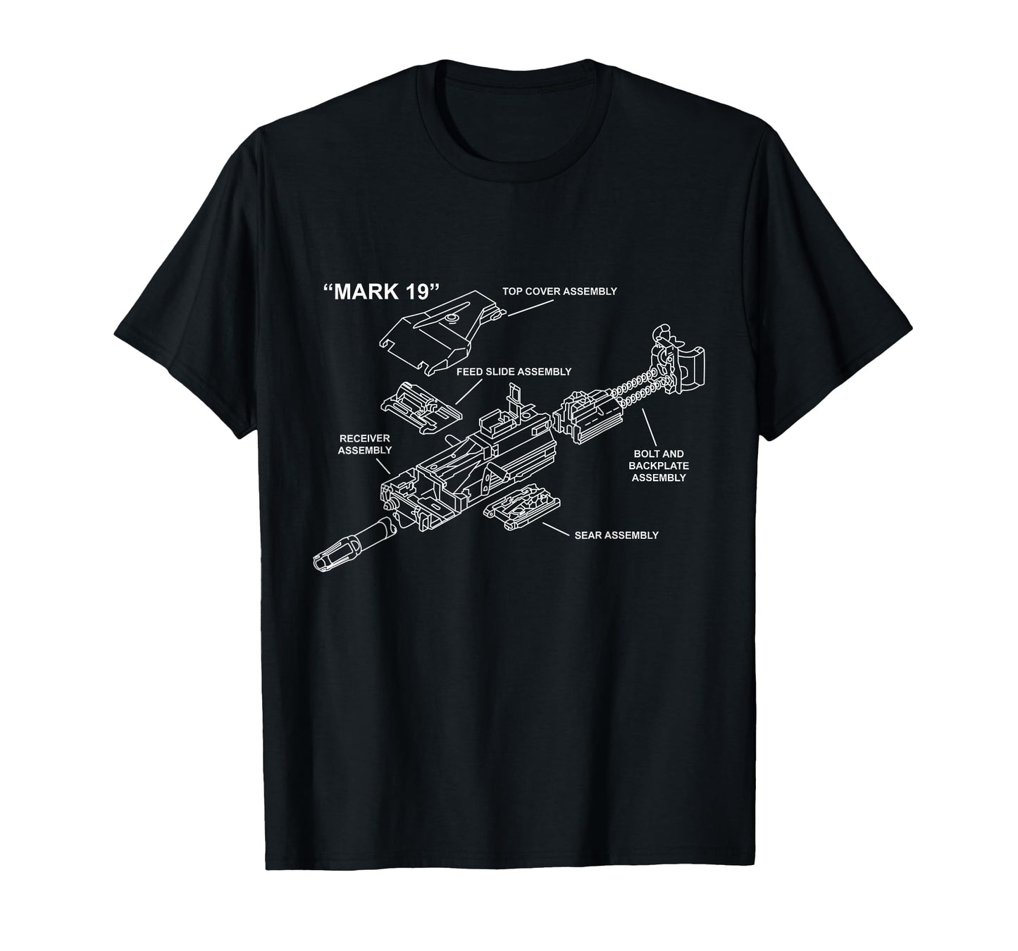 Mark 19 Gun Parts Diagram Schematic MK19 Grenade Launcher T-Shirt
