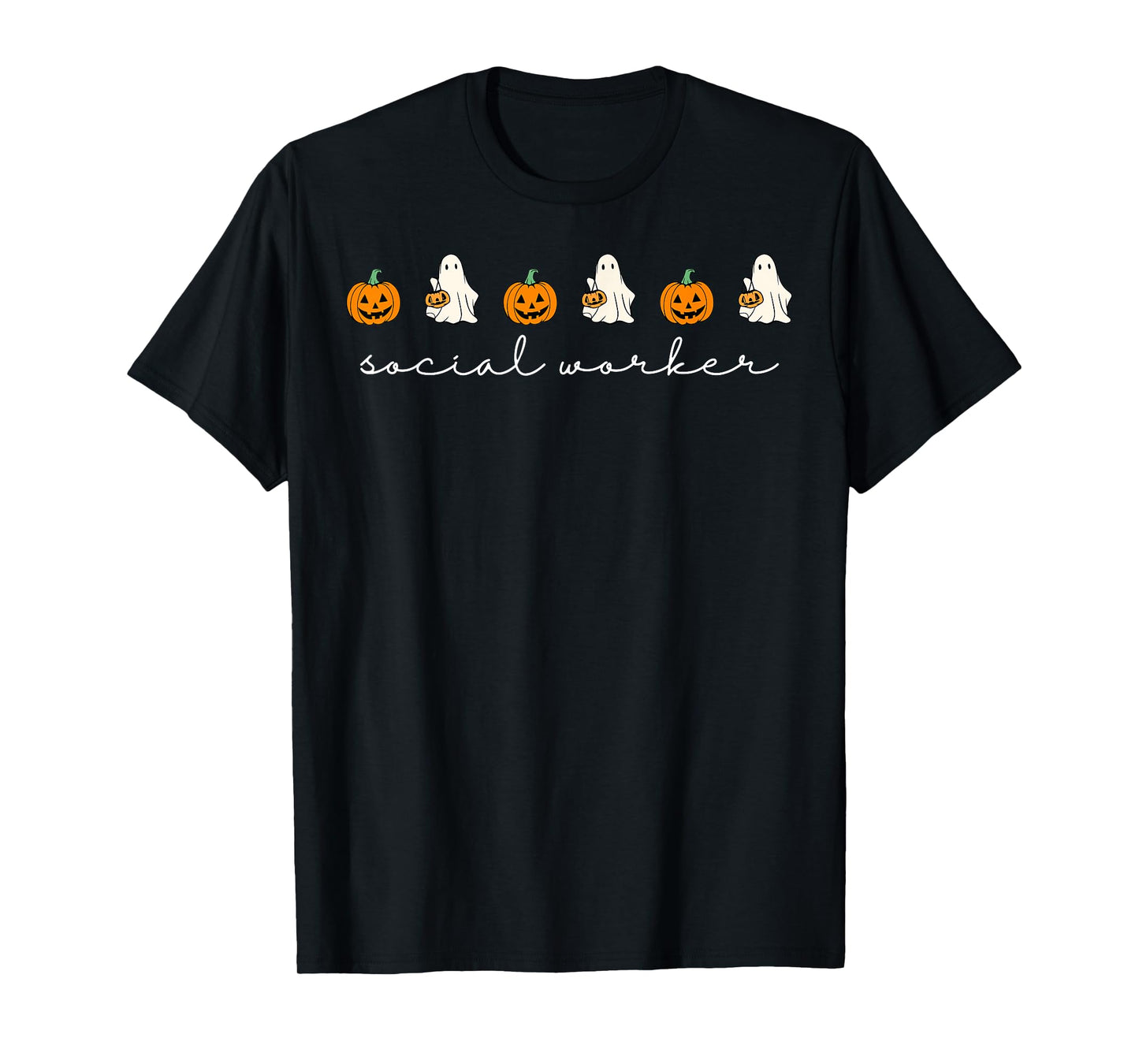 Retro Social Worker Pumpkin Ghost Fall Halloween Social Work T-Shirt