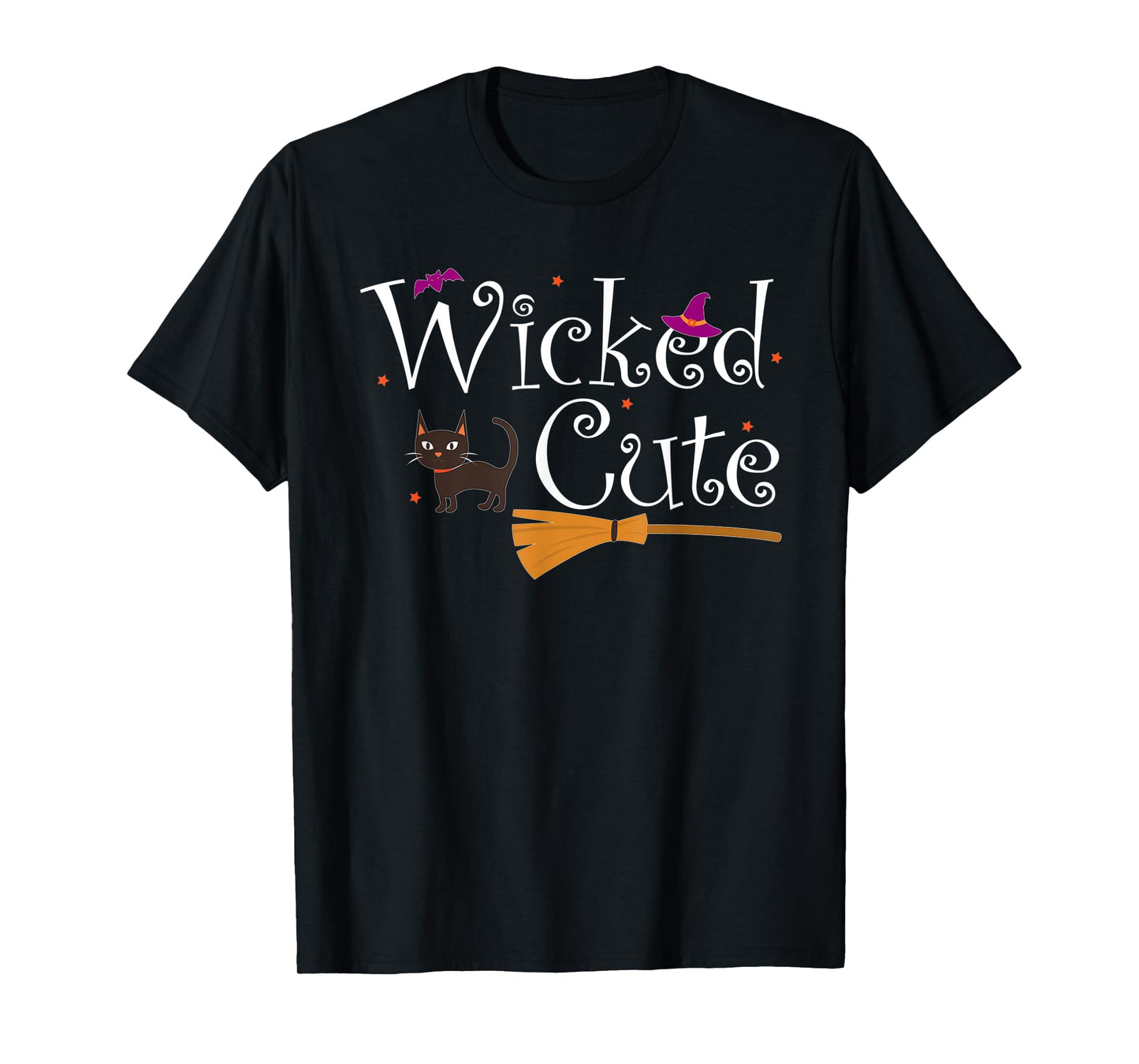 Wicked Cute Witch Halloween Costume Cat Broom Hat Gift T-Shirt for Men Women Kids
