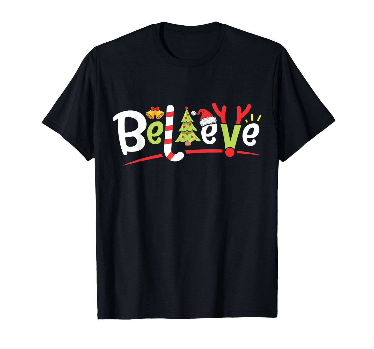 Christmas Believe Boys Girls Santa Hat Xmas Tree Antlers T-Shirt