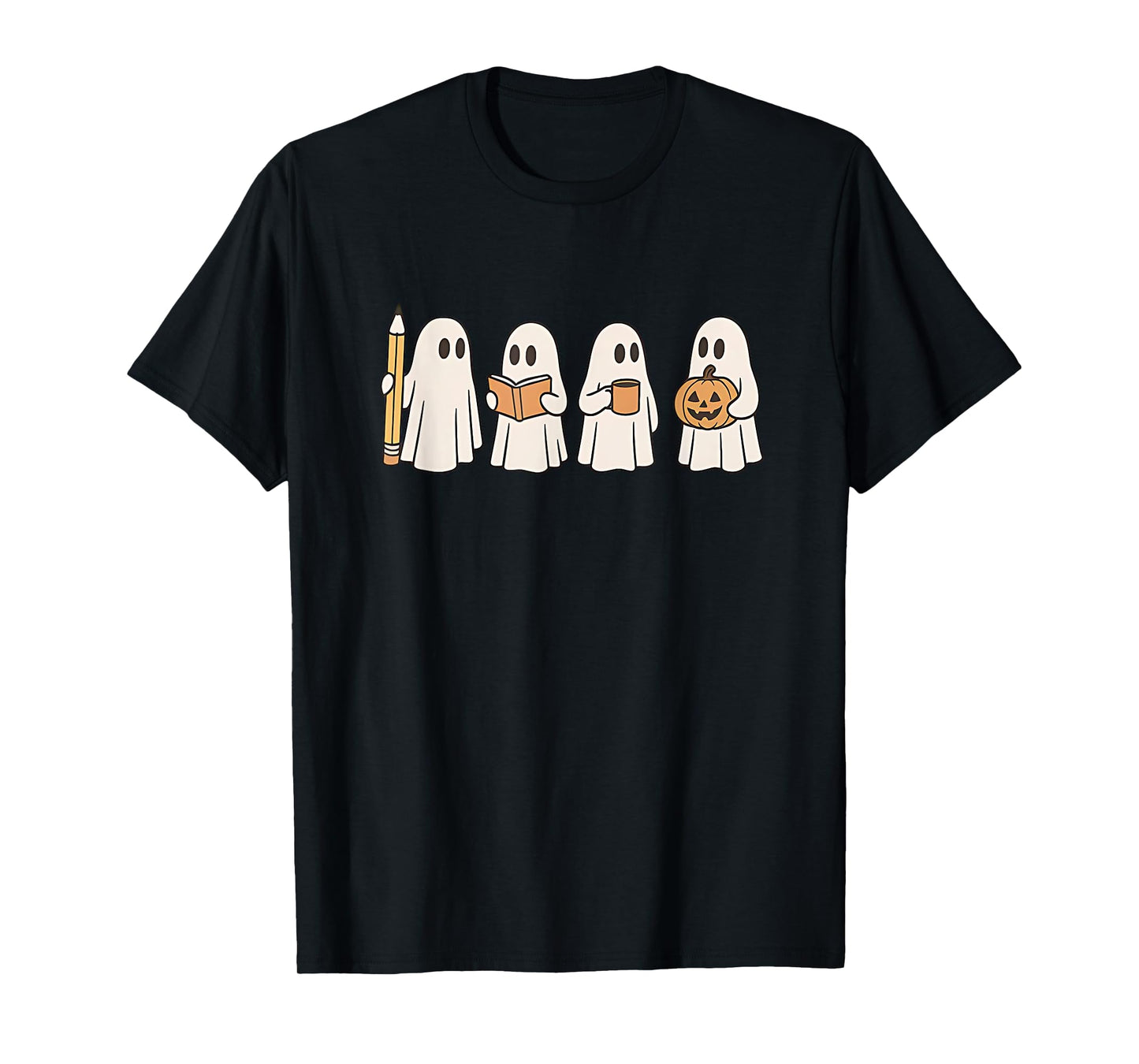 Halloween Teacher Cute Ghosts with Pencil Book Coffee T-Shirt