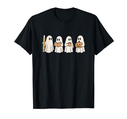 Halloween Teacher Cute Ghosts with Pencil Book Coffee T-Shirt