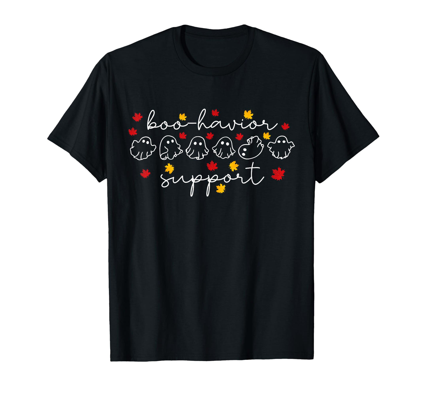 Boo-havior Support Fall Leaves Ghost Halloween ABA Therapist T-Shirt