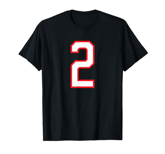 Number #2 White Red Plain Number T-Shirt