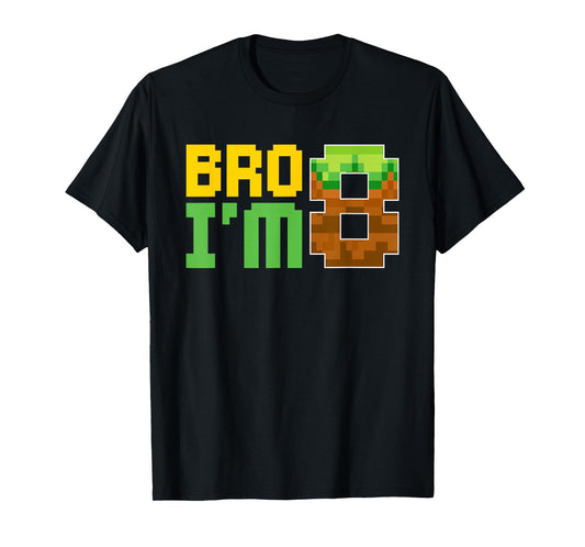 Kids Boys Birthday Party Bro I'm 8 Birthday Video Game Pixel T-Shirt