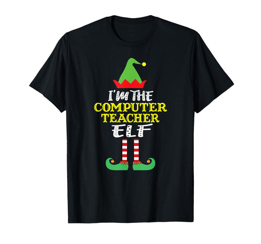 Computer Teacher Elf Matching Family Group Christmas T-Shirt for Men Women