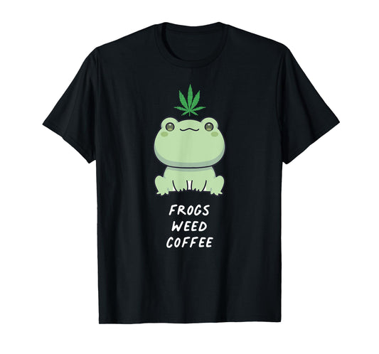 Frogs Weed Coffee Kawaii Aesthetic Cannabis Marijuana Leaf T-Shirt