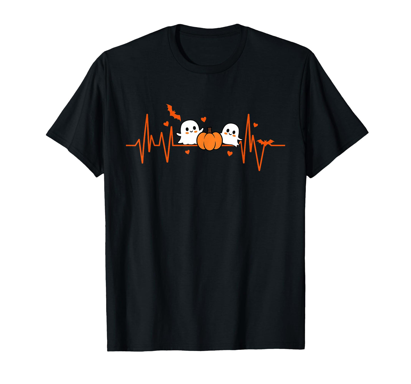 Pumpkin Ghost Heartbeat EKG Halloween ECG Tech Cardiac Nurse T-Shirt