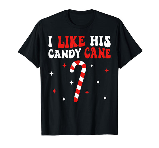 Groovy Family Christmas Couple Matching Funny Tee I Like His Candy Cane I Like Her Peppermint Candies Unisex-Adults Black Short Sleeve T-Shirt Small