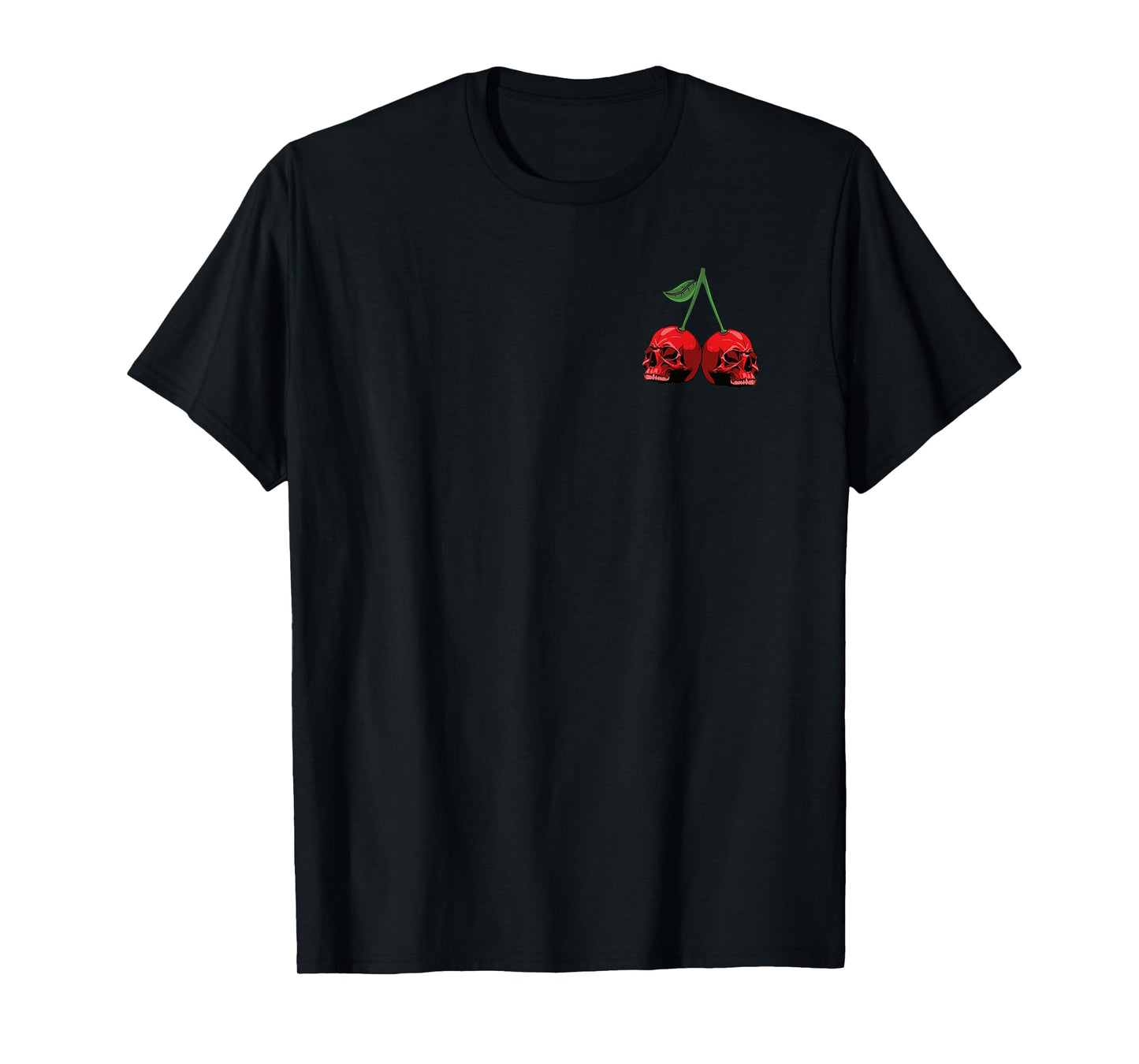 Cute Cherry Skull Emblem Scary Red Skulls Black Background T-Shirt