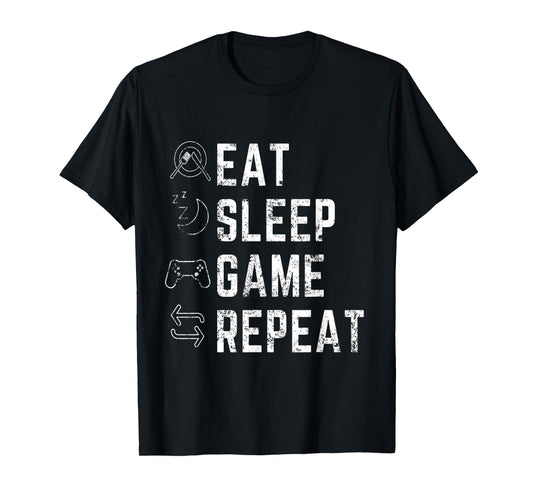 Eat Sleep Game Repeat - Funny Gift Gamer Designed T-Shirt