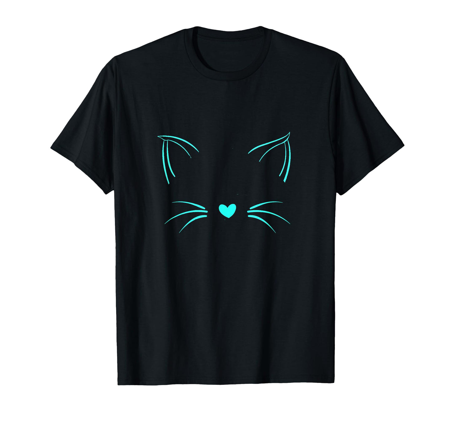 Turquoise Invisible Cat Face Turquoise Color Graphic T-Shirt