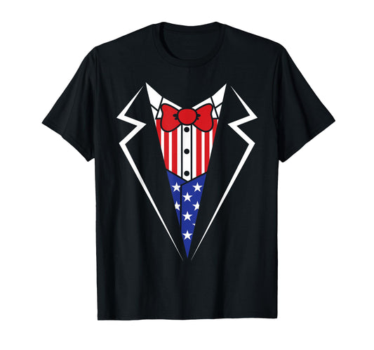 American Flag Tuxedo Bow Tie 4th of July USA Merica Gift T-Shirt
